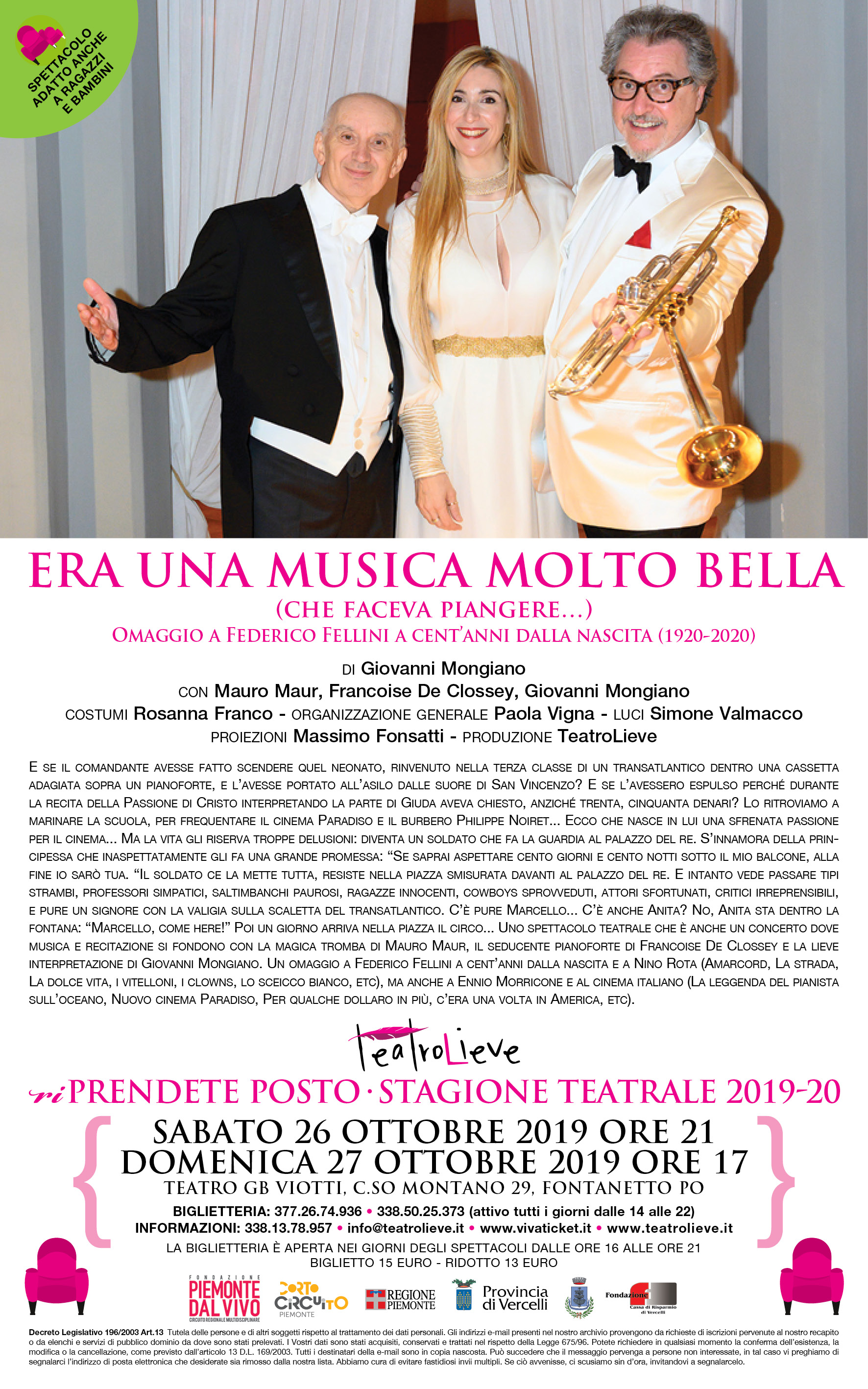 L’annuncio dello spettacolo nel 2019 nella newsletter TeatroLieve.